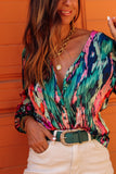 V Neck Abstract Print Long Sleeve Shirt