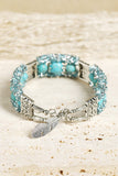 Western Turquoise Beads Rhinestone Carved Bracelet