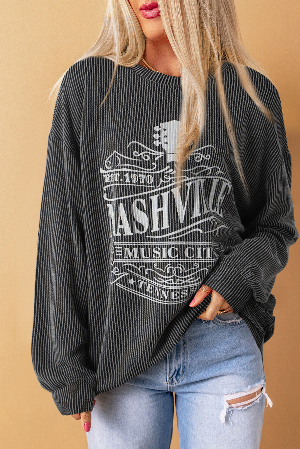 Sweat-shirt graphique filaire NASHVILLE MUSIC CITY abricot