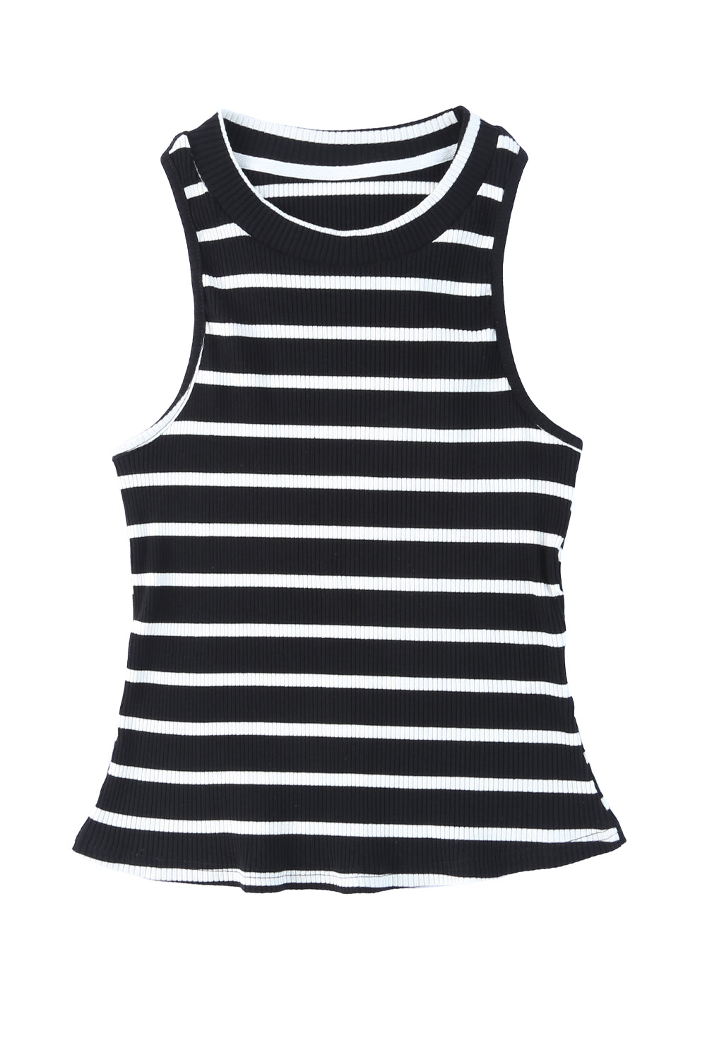 Striped Print Ribbed O-neck Sleeveless Top