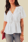 Lace Splicing V Neck Short Sleeve Blouse