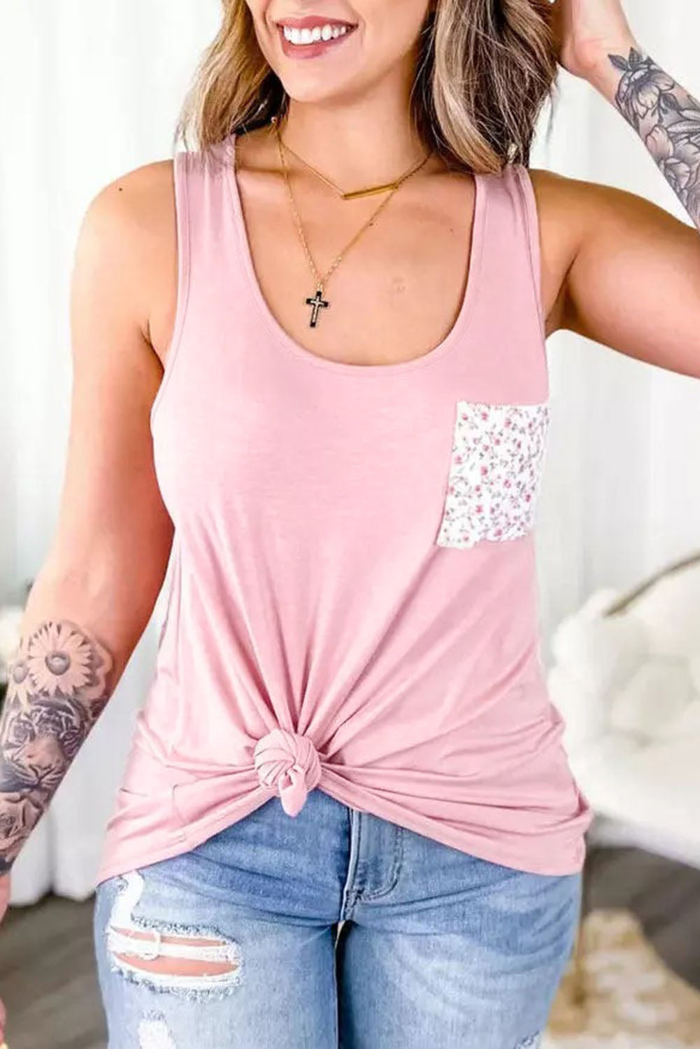 Floral Patch Pocket Tank Top