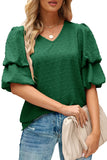 Swiss Dot Double Puff Sleeve Blouse