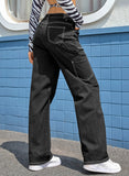 High Waist Straight Leg Cargo Pants with Pockets