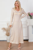 Striped V-neck Long Sleeve Casual Dress