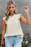 Contrast Trim Ruffled Crew Neck Sleeveless Top