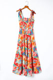 Vibrant Tropical Print Smocked Ruffle Tiered Maxi Dress