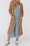 Long Waffle Knit Cardigan with Pockets