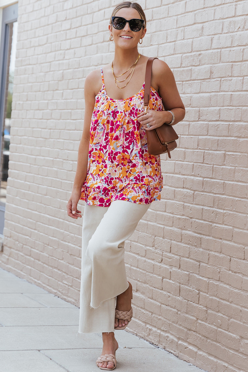 Floral Print Loose Fit Spaghetti Strap Tank Top