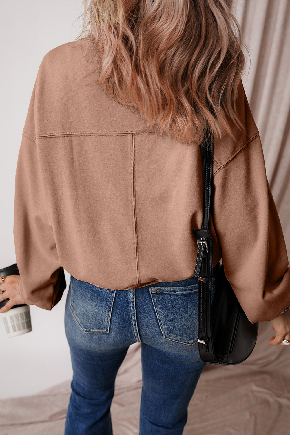 Orchid Petal Exposed Seam Batwing Sleeve Drop Shoulder Sweatshirt