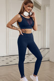 Ensemble de sport taille haute avec haut court en maille bleue