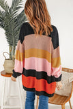 Waffle Knit Color Block Open Front Cardigan