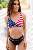 American Flag Print Criss Cross Bikini Swimwear