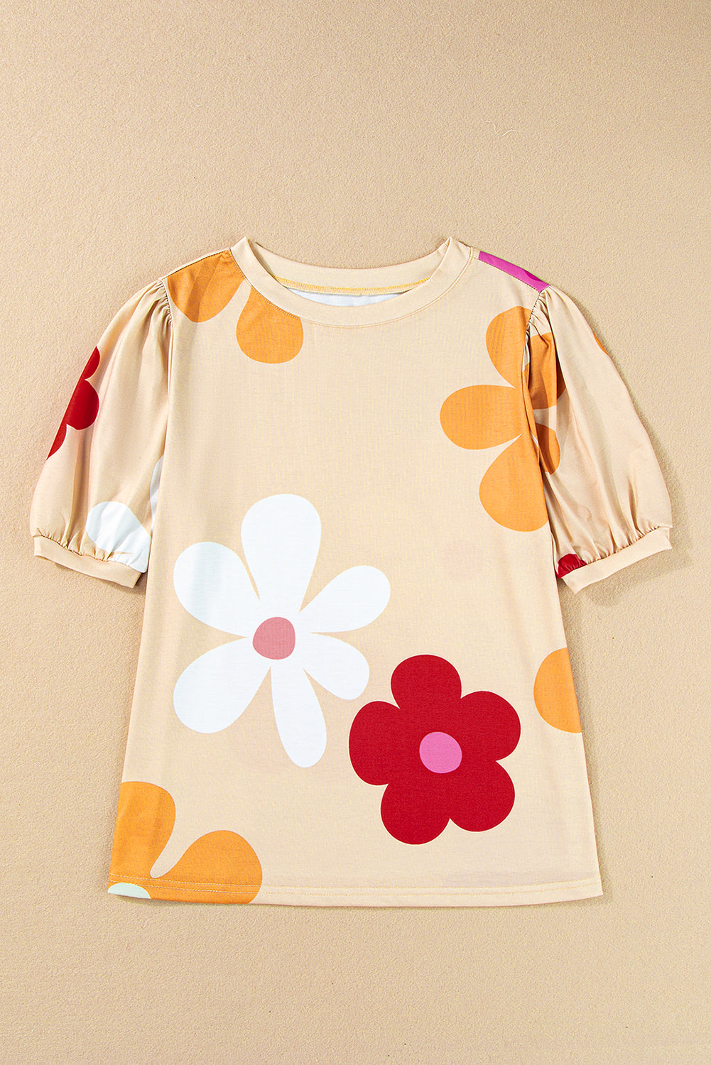 White Bowknot Print Bubble Sleeve Tee