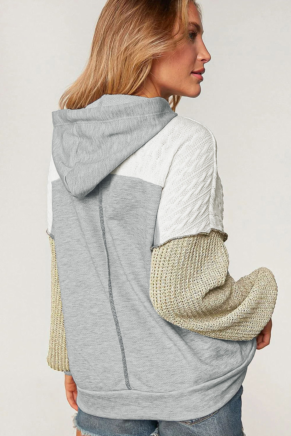 Sweat à capuche gris color block patchwork