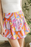 Purple Abstract Print Smock Waist Casual Shorts