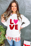 White XOXO Glitter Chenille Cable Knit Pullover Sweatshirt