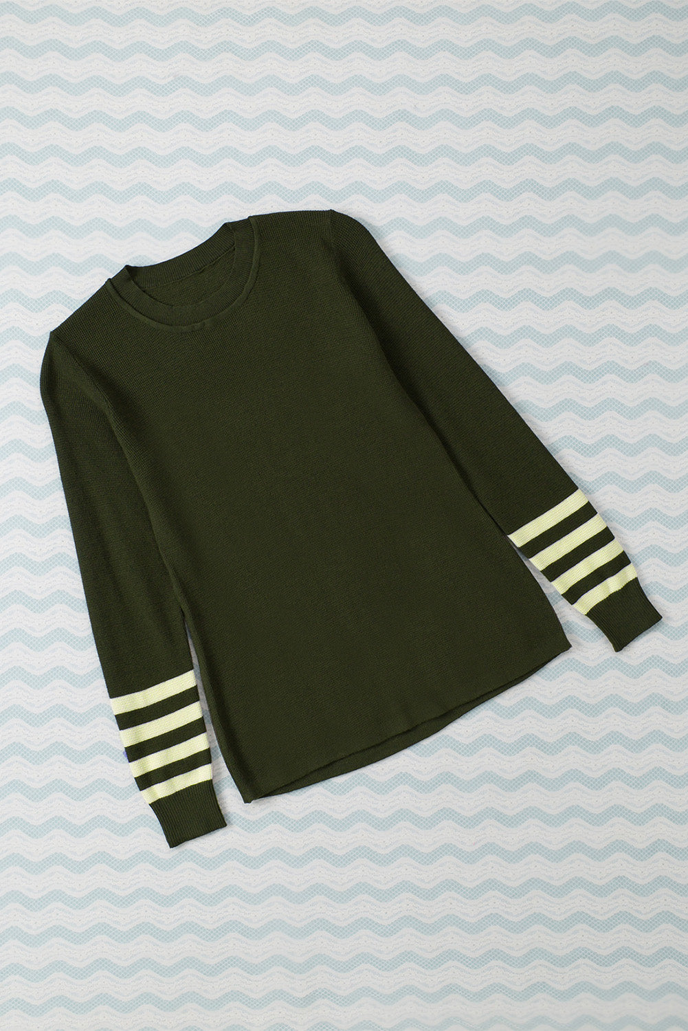 Striped Sleeve Plain Knit Sweater