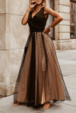 Polka Dot Mesh Overlay Sleeveless Maxi Dress