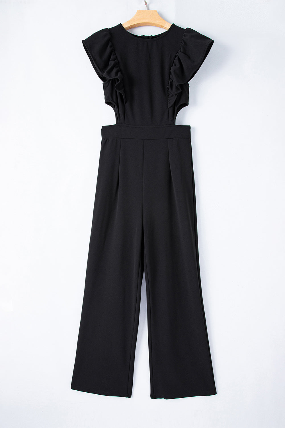 Black Cut Out Ruffle Sleeve High Waist Jumpsuit