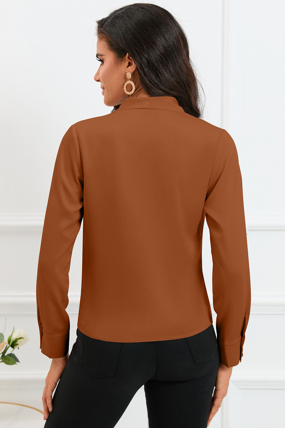 Solid Wrap V Neck Long Sleeve Top