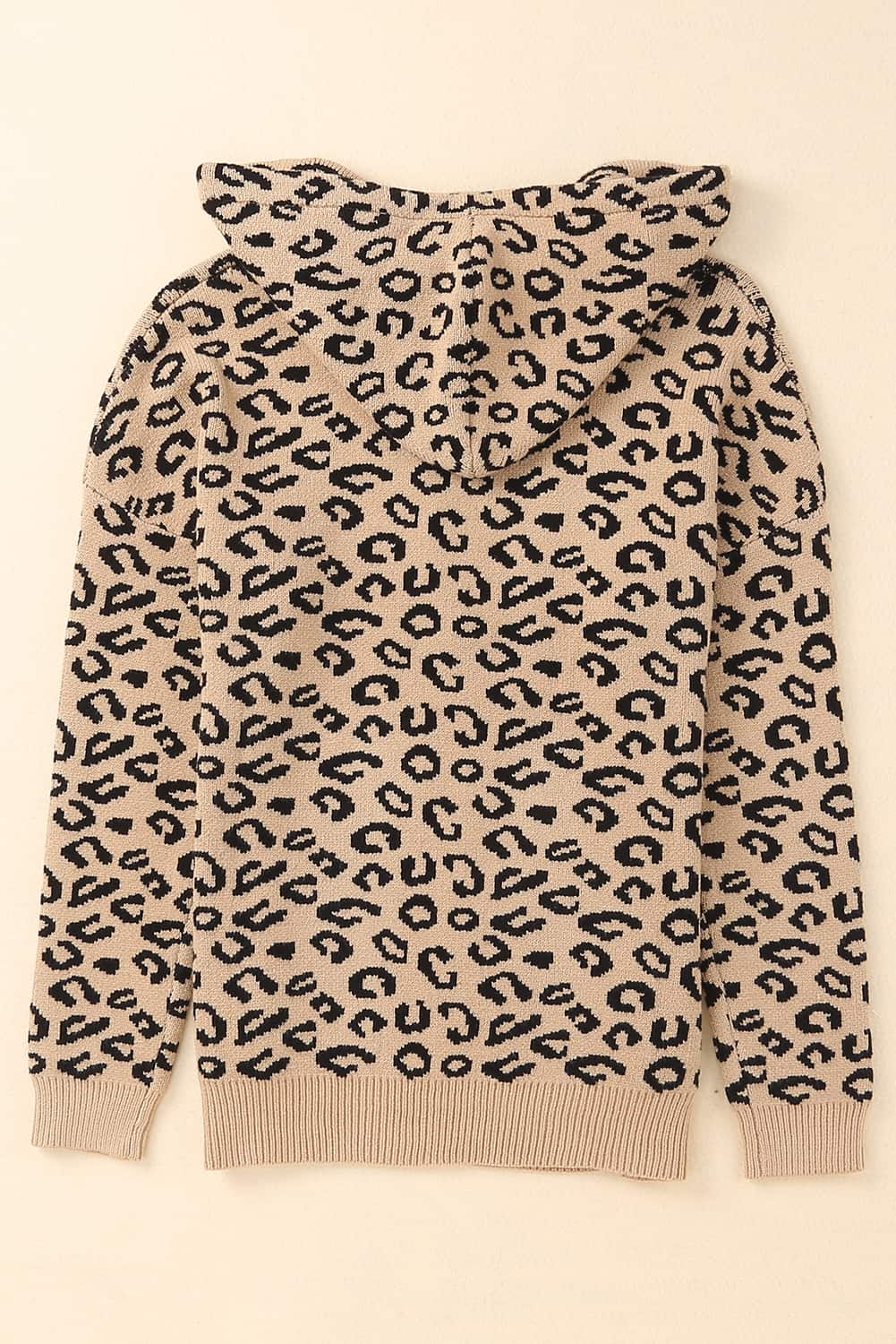 Leopard Knitted Drawstring Hooded Sweater