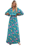 Robe longue florale style Boho vert à col en V profond