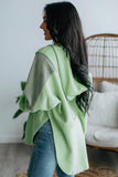 Green Color Block Exposed Seam Buttoned Neckline Hoodie