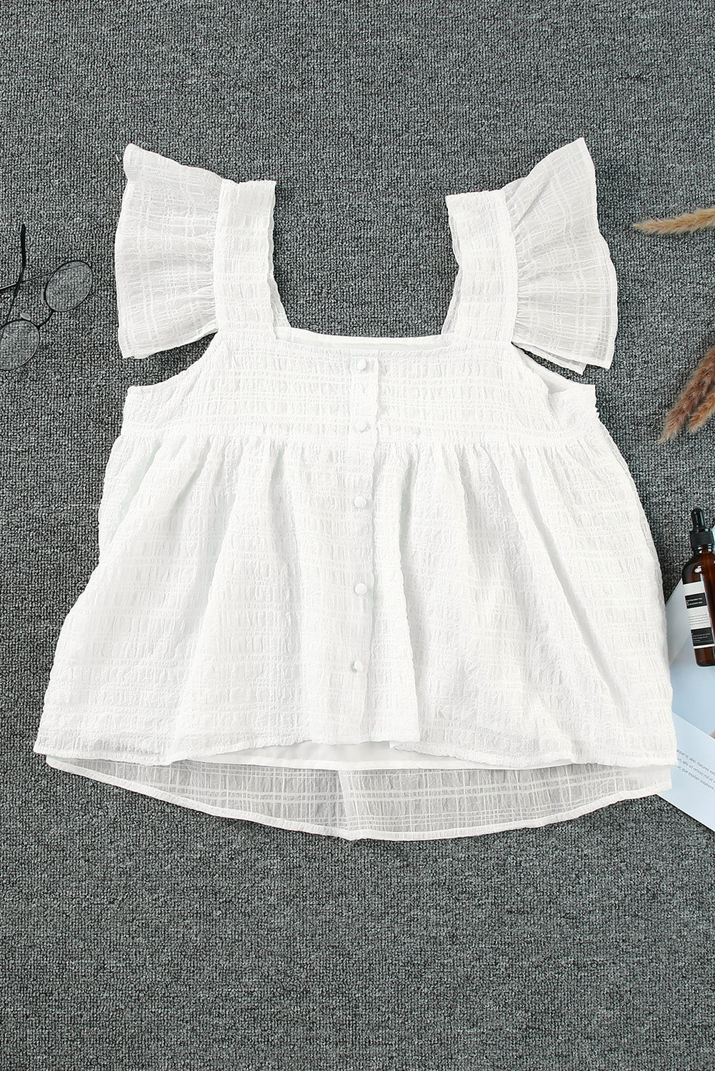 Square Neck Textured Flowy Tank Top