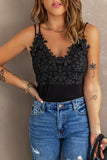 Lace Overlay Strappy Hollow-out Tank Top