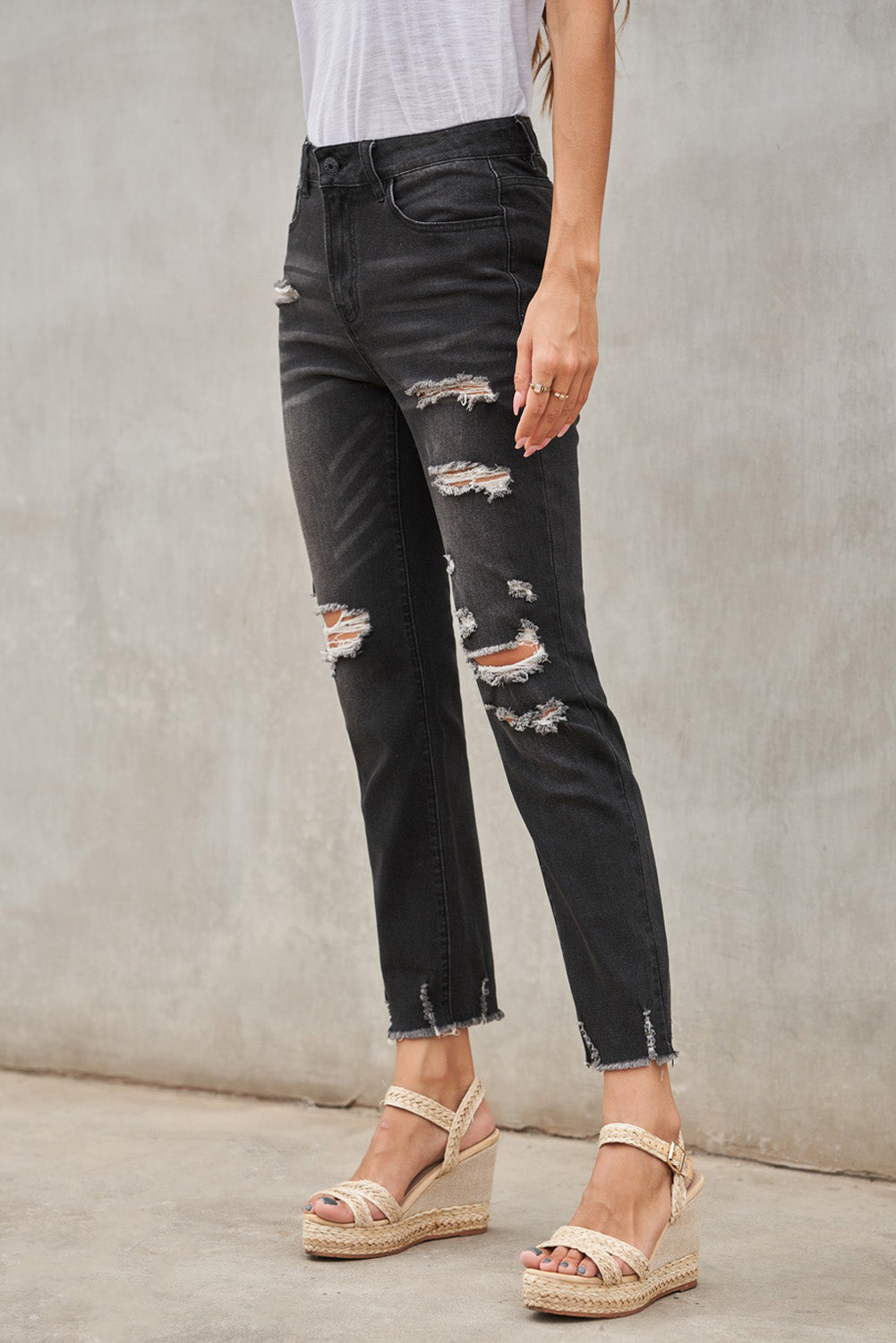 Pantalon en jean boyfriend bleu clair effet vieilli