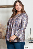 Floral Print Round Neck Plus Size Babydoll Blouse