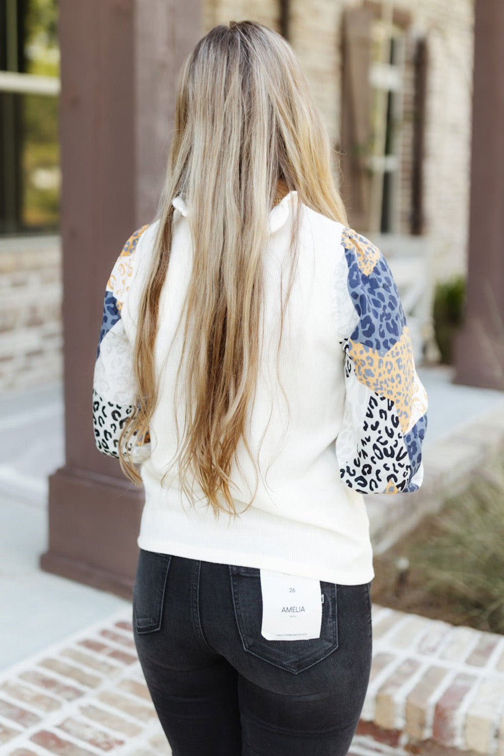 Leopard Color Block Ruffled Blouse