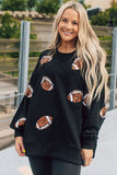 Black Sequined Rugby Graphic Open Back Sweatshirt