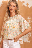 Floral Print Wide Ruffle Sleeves Blouse