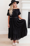 Plus Size Smocked Off Shoulder Frill Tiered Maxi Dress