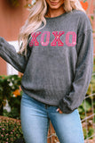 Pink Solid Ribbed Knit Round Neck Pullover Sweatshirt