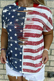 Plus Size Laser Cut USA Flag Printed T-shirt