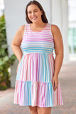 Ombre Striped Sleeveless Tiered Plus Size Dress