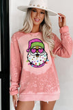 Pink Bleached Round Neck Pullover Sweatshirt