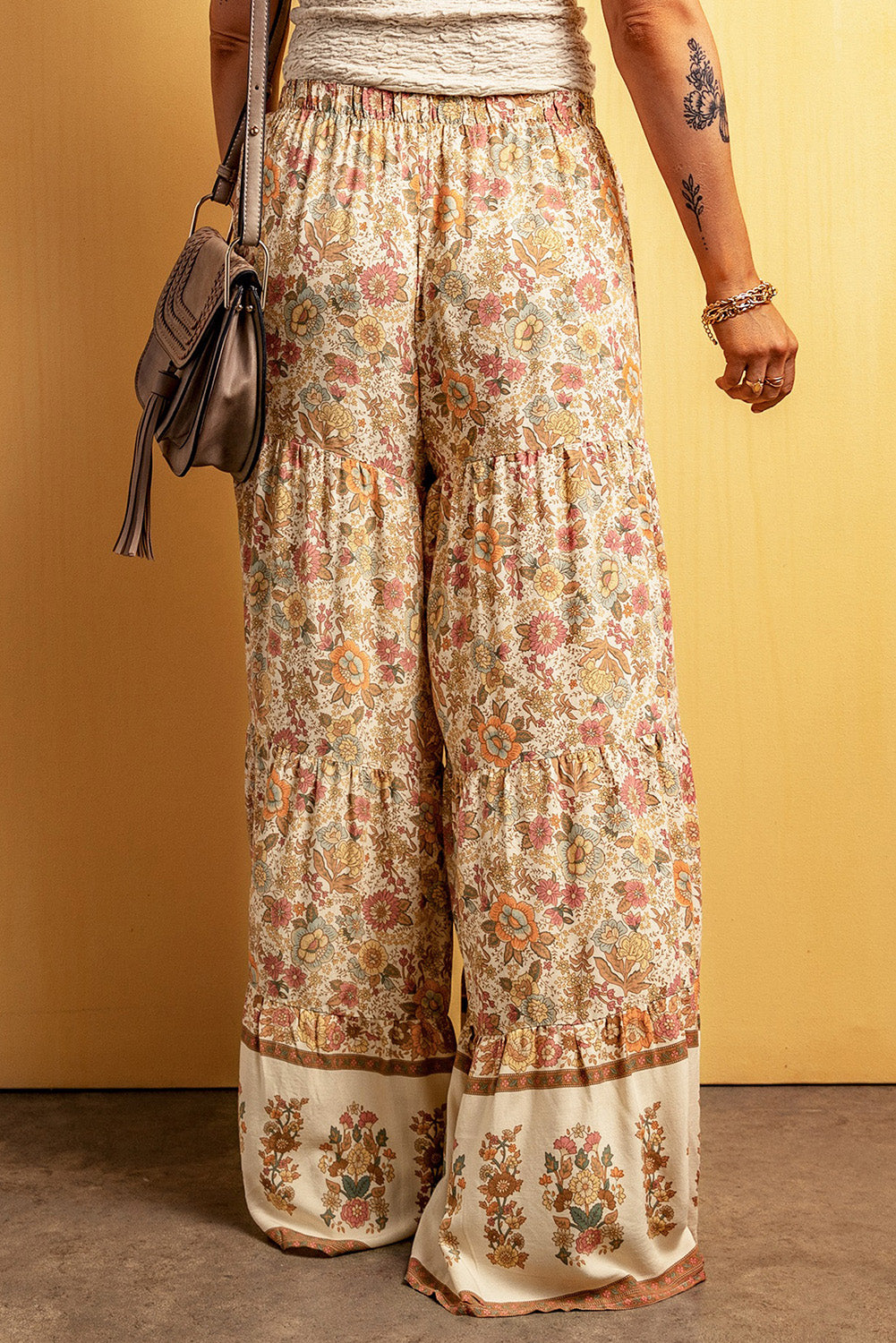 Boho Floral Patchwork Loose Fit Wide Leg Pants