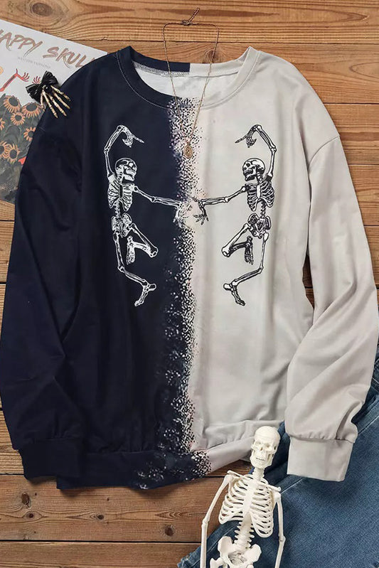 Sweat-shirt noir Halloween Color Block Dancing Skeleton