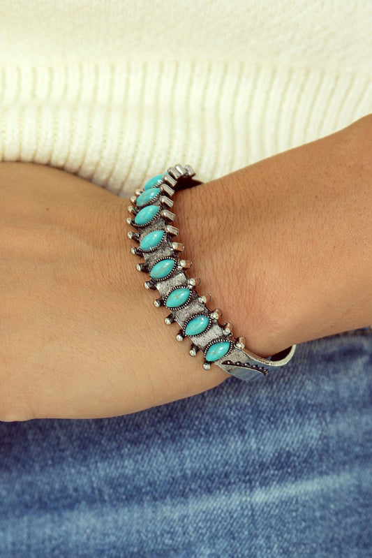 Boho Turquoise Gem Beaded Open Bracelet