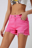 Rose - Short en jean taille haute coupe slim effet vieilli