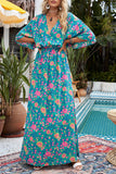 Robe longue florale style Boho vert à col en V profond