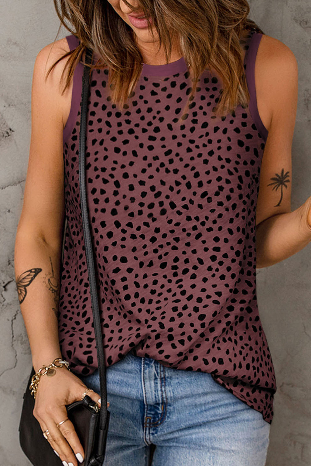 Red Leopard Print Round Neck Tank Top