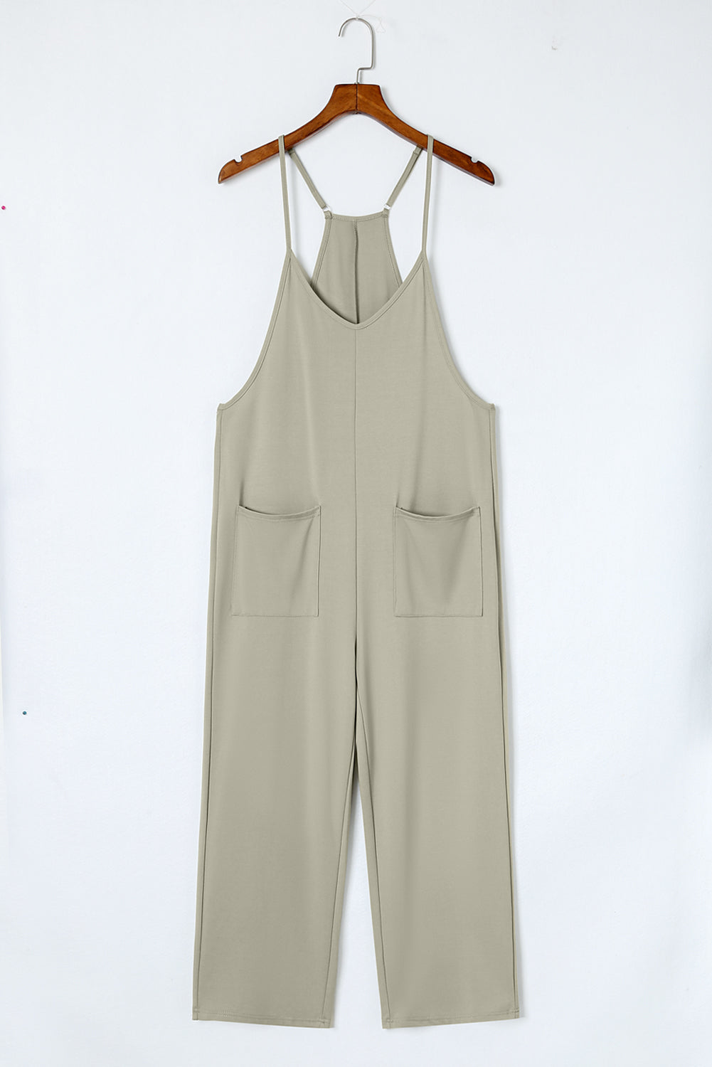 Pocketed Adjustable Spaghetti Strap Straight Leg Jumpsuit