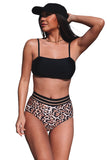 Strappy Cage Back Leopard High Waist Bikini Swimsuit