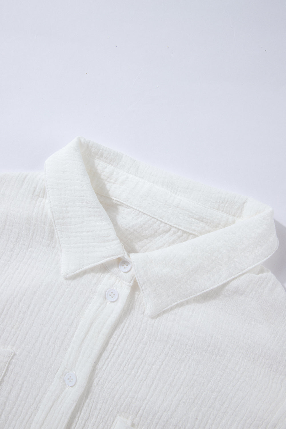 White Solid Color Textured Long Sleeve Shirt