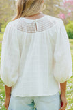 Textured Lace Contrast Ruched Blouse